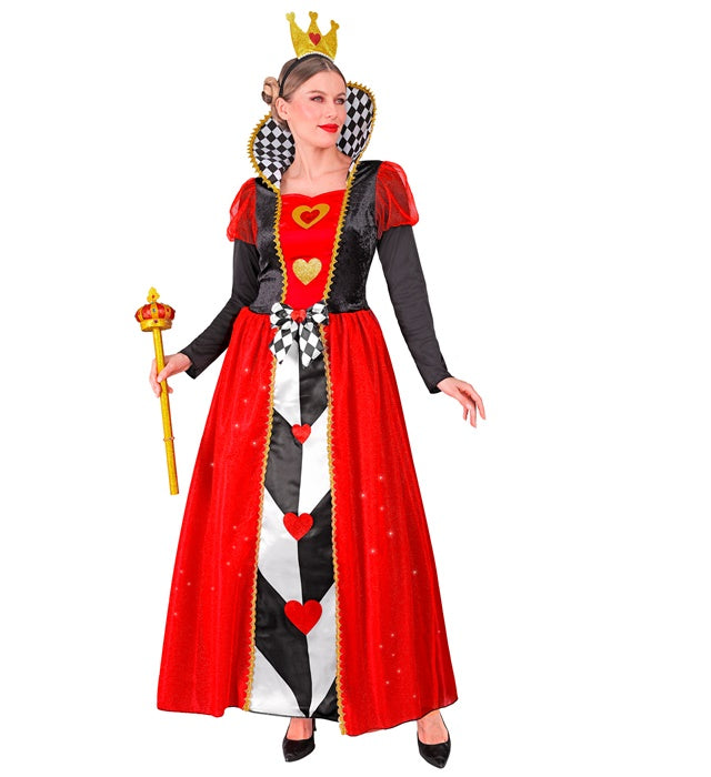 Königin der Herzen Kostüm mit rotem Kleid und goldener Krone