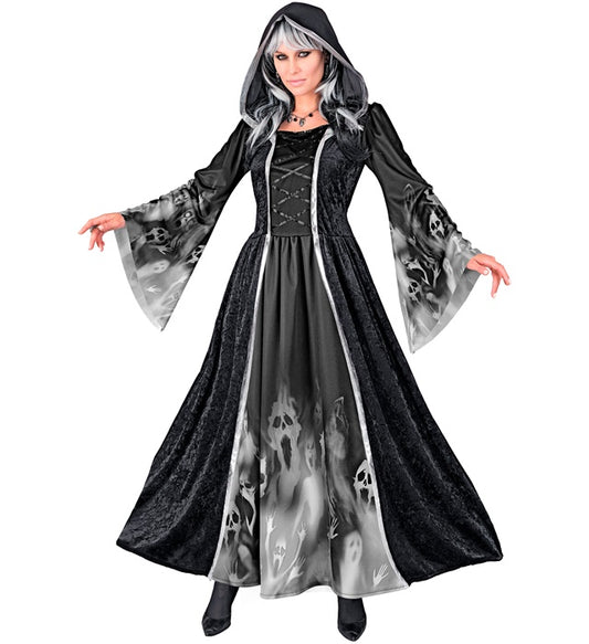Screaming Souls schwarzes Kleid mit Kapuze für Fasnacht und Halloween