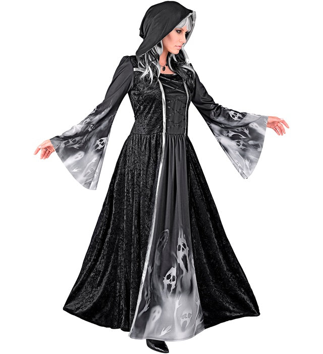SCREAMING SOULS dunkles Kostümkleid mit Kapuze für Fasnacht