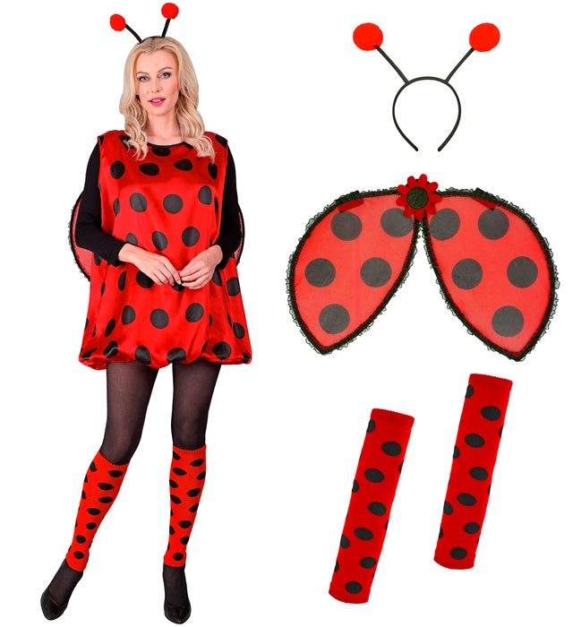 Marienkäfer-Kostüm bestehend aus Kleid, Flügeln, Stulpen und Fühlern