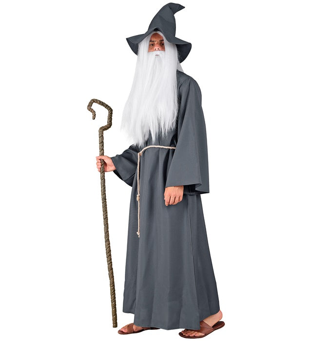 Zauberer Kostüm Set mit schwarzer Robe, Gürtel und spitzem Hut für Fasnacht