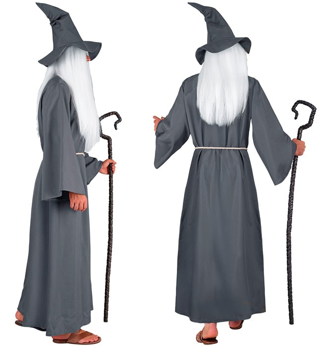 Zauberer Kostüm Set mit schwarzer Robe, Gürtel und spitzem Hut für Fasnacht