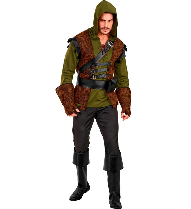 Robin Hood Kostüm-Set mit Kapuzenoberteil, Weste, Schärpe, Handschuhen und Stiefelüberziehern