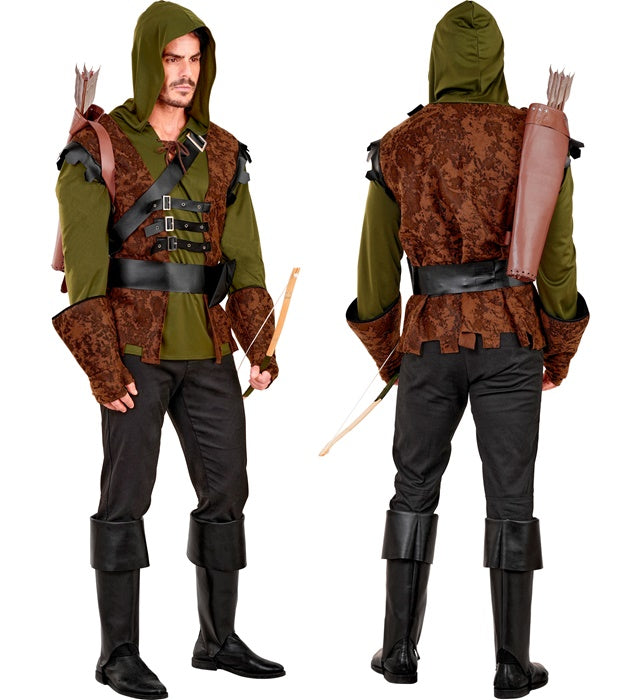 Robin Hood Kostüm-Set mit Kapuzenoberteil, Weste, Schärpe, Handschuhen und Stiefelüberziehern