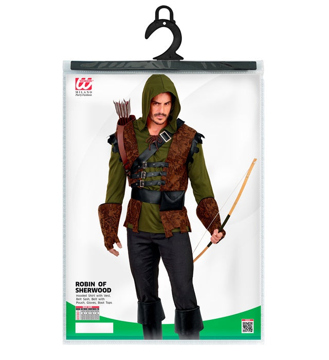 Robin Hood Kostüm-Set mit Kapuzenoberteil, Weste, Schärpe, Handschuhen und Stiefelüberziehern
