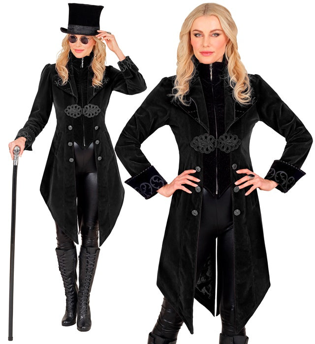 Schwarzer Gothic Mantel aus Samt für Fasnacht und Halloween