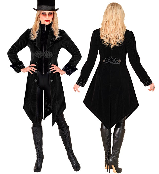 Schwarzer Gothic Mantel aus Samt für Fasnacht und Halloween