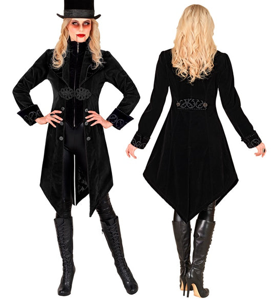 Schwarzer Gothic Mantel aus Samt für Fasnacht und Halloween