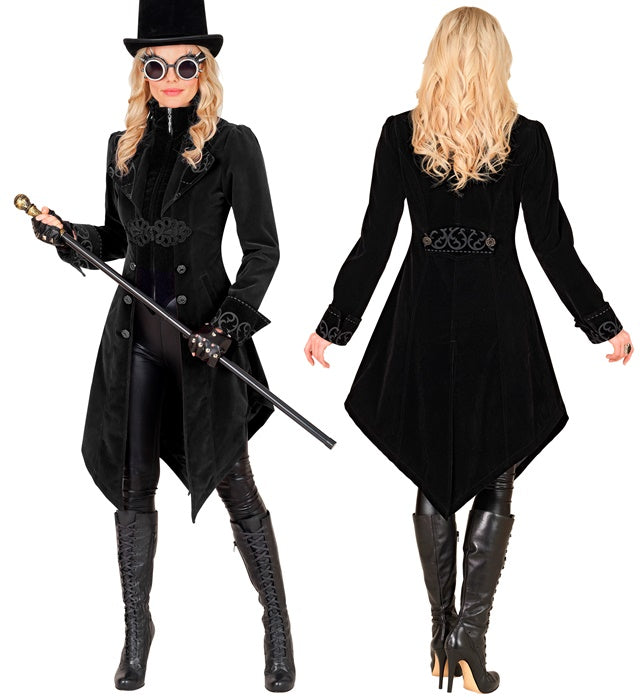 Schwarzer Gothic Mantel aus Samt für Fasnacht und Halloween