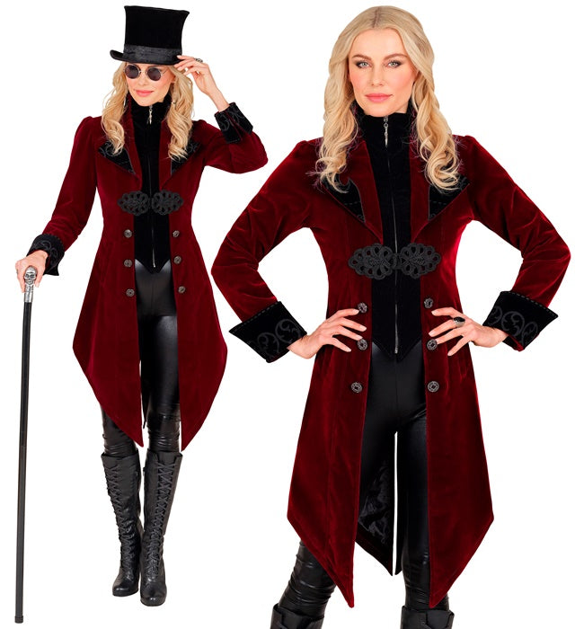 Bordeauxroter Gothic Samtmantel aus Samt für Fasnacht und Karneval