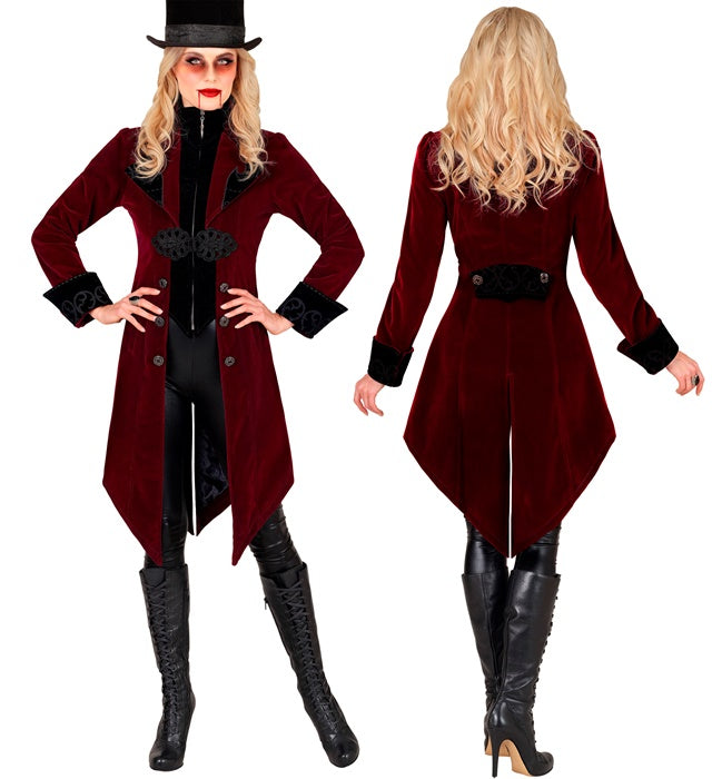 Bordeauxroter Gothic Samtmantel aus Samt für Fasnacht und Karneval