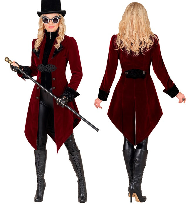 Bordeauxroter Gothic Samtmantel aus Samt für Fasnacht und Karneval