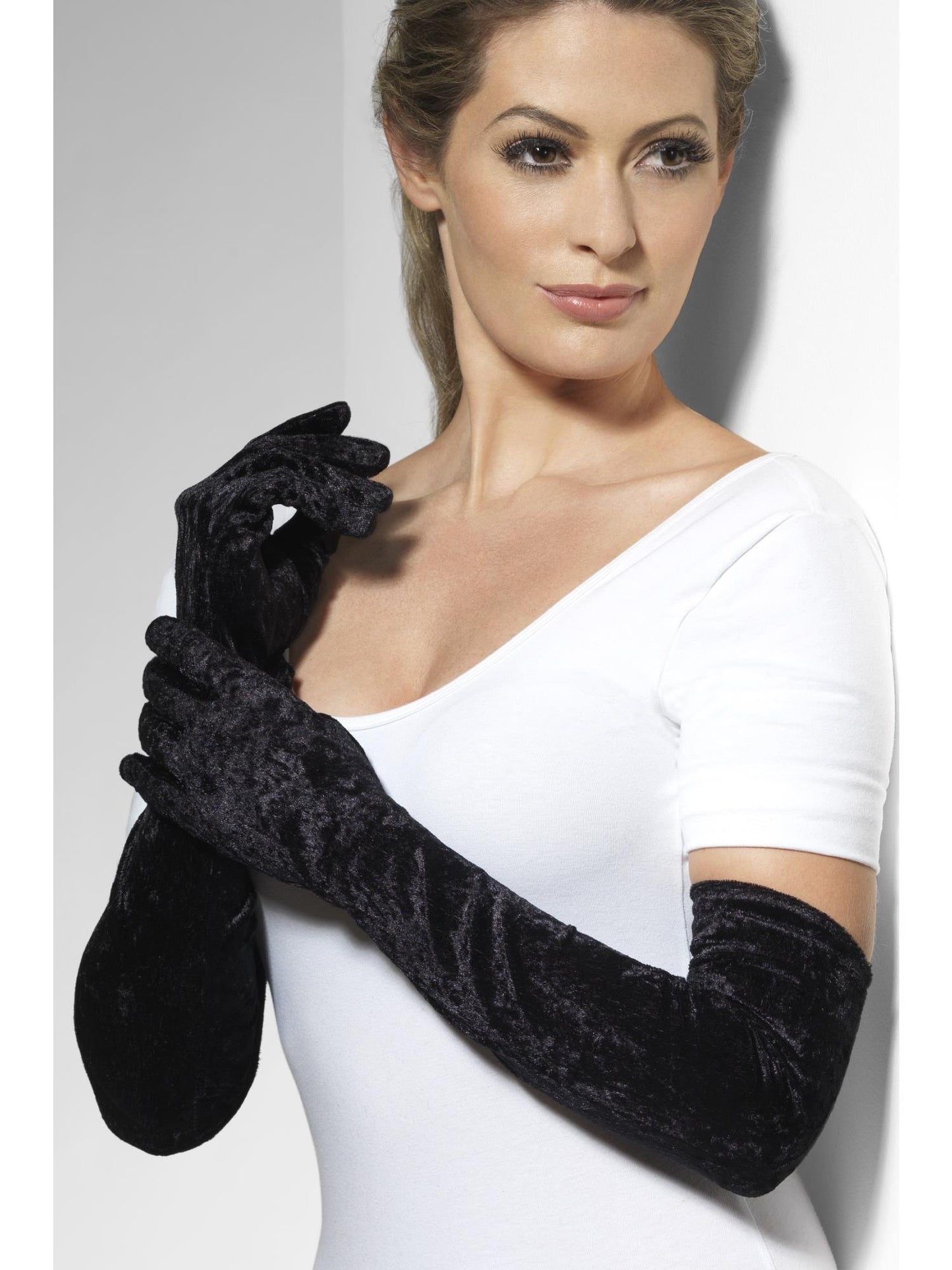 Smiffys FEVER Velveteen Gloves, Black für Damen