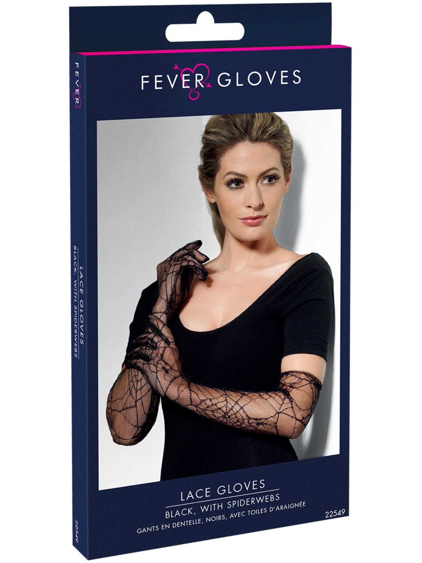 Smiffys FEVER Lace Gloves, Black für Damen