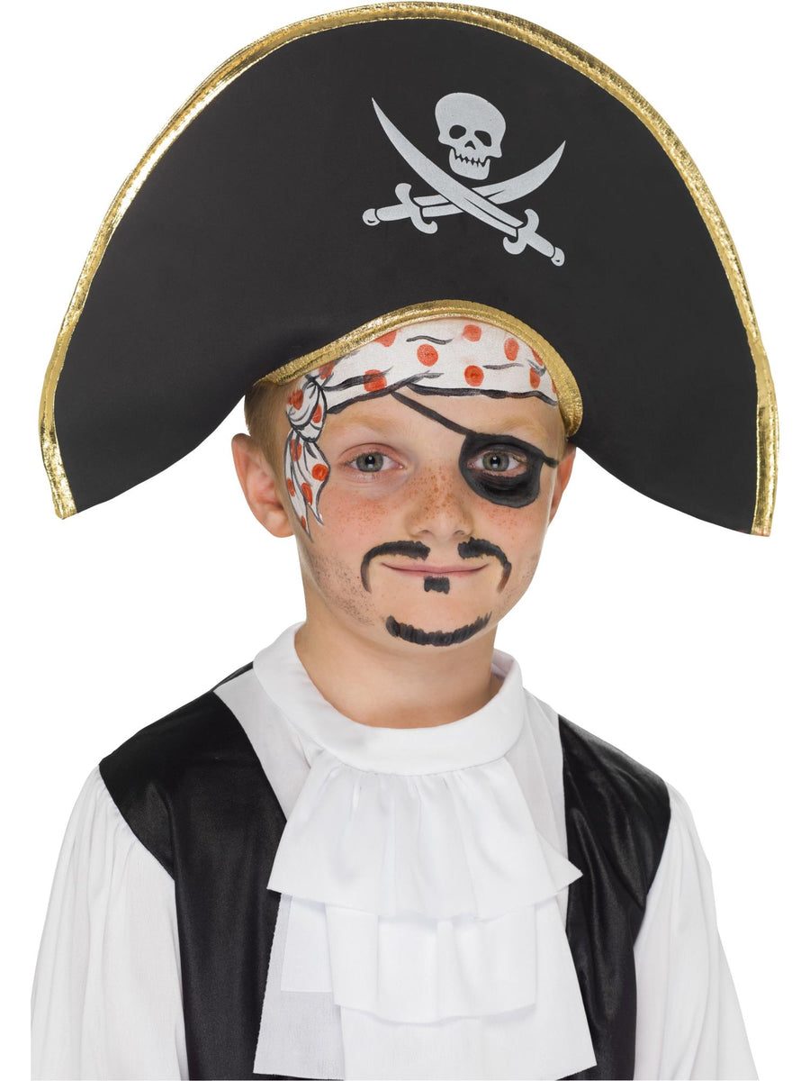 Smiffys schwarzer Piratenkapitän-Hut mit Totenkopf und gekreuzten Knochen