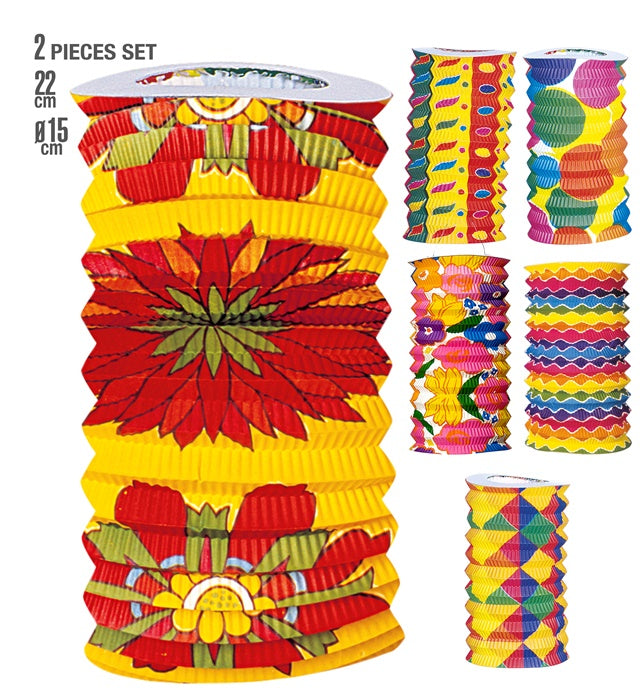 Set mit zwei bedruckten Laternen Ø 15 cm in buntem Design für Fasnacht und Karneval
