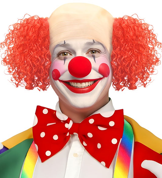 Clownglatze mit lockigen roten Haaren für Fasnacht und Karneval