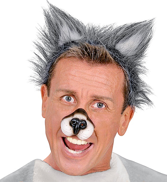 Plüsch-Wolfsohren auf Haarreif für Fasnacht und Karneval
