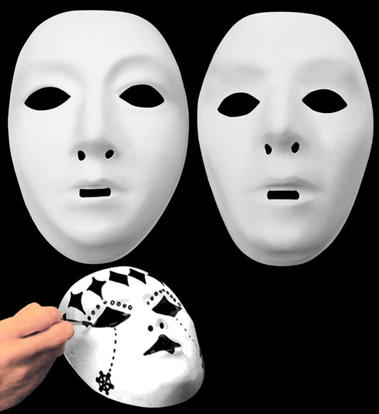 Weisse Kunststoff-Maske zum Bemalen in zwei verschiedenen Modellen