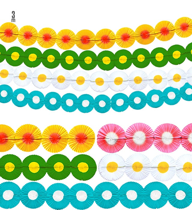 Maxi Blumen-Girlande 3 Meter lang mit bunten Blumen in fünf Farben zur Dekoration