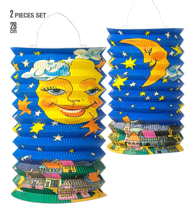 Set aus zwei Mond-Laternen 28 cm als Fasnachtsdekoration