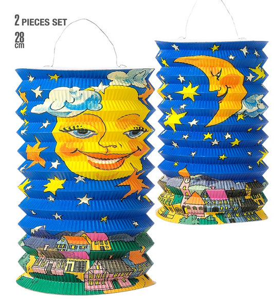 Set aus zwei Mond-Laternen 28 cm als Fasnachtsdekoration