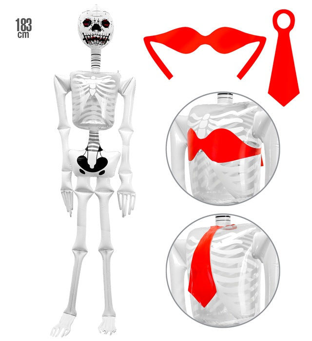 Aufblasbares Skelett mit Krawatte und BH, 1,83 Meter hoch, Deko für Halloween und Fasnacht