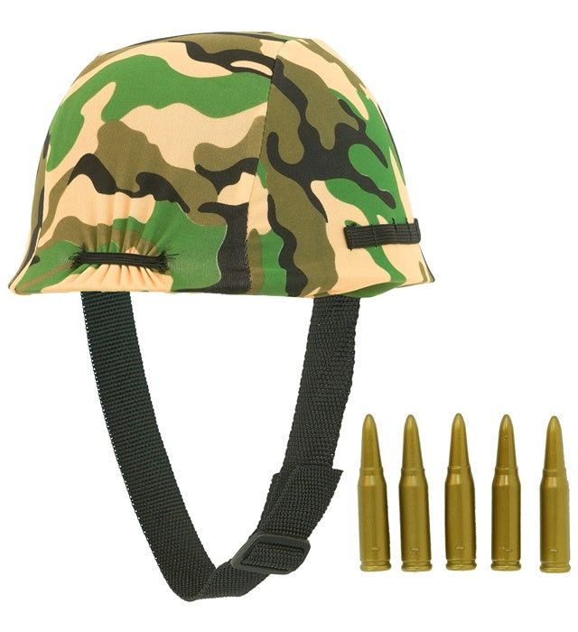 Soldatenhelm mit Munitionsgürtel für Fasnacht und Kostüme