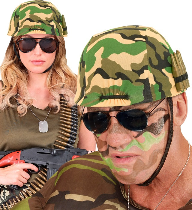 Soldatenhelm mit Munitionsgürtel für Fasnacht und Kostüme