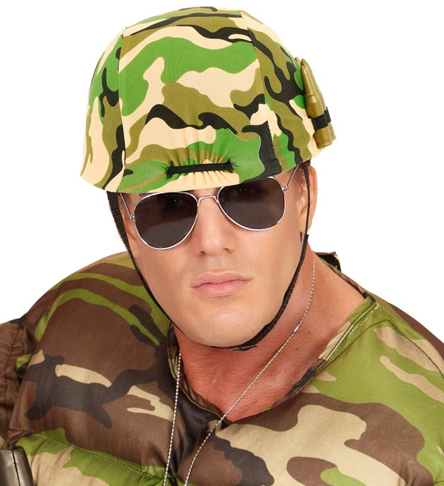Soldatenhelm mit Munitionsgürtel für Fasnacht und Kostüme