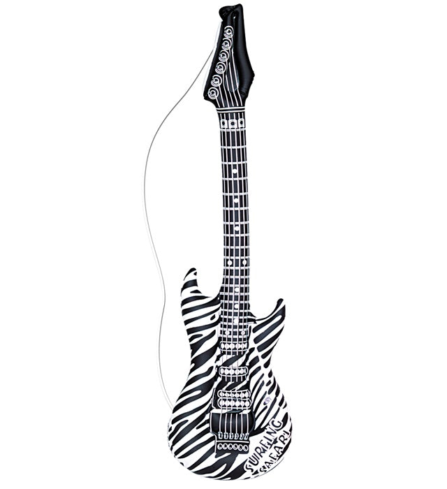 Aufblasbare Gitarre im Zebramuster, 105 cm lang, Party-Accessoire für Fasnacht und Karneval