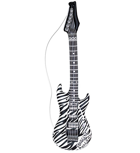 Aufblasbare Gitarre im Zebramuster, 105 cm lang, Party-Accessoire für Fasnacht und Karneval