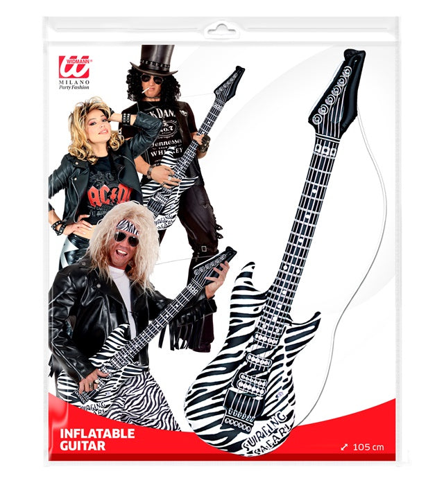 Aufblasbare Gitarre im Zebramuster, 105 cm lang, Party-Accessoire für Fasnacht und Karneval