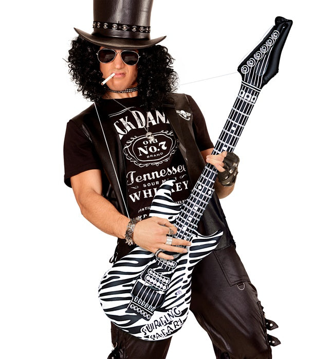 Aufblasbare Gitarre im Zebramuster, 105 cm lang, Party-Accessoire für Fasnacht und Karneval