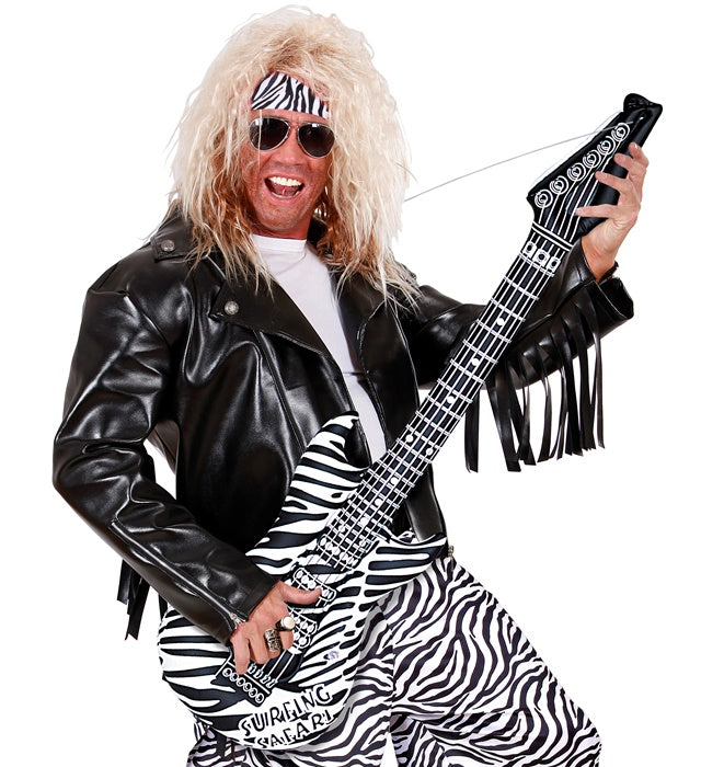 Aufblasbare Gitarre im Zebramuster, 105 cm lang, Party-Accessoire für Fasnacht und Karneval