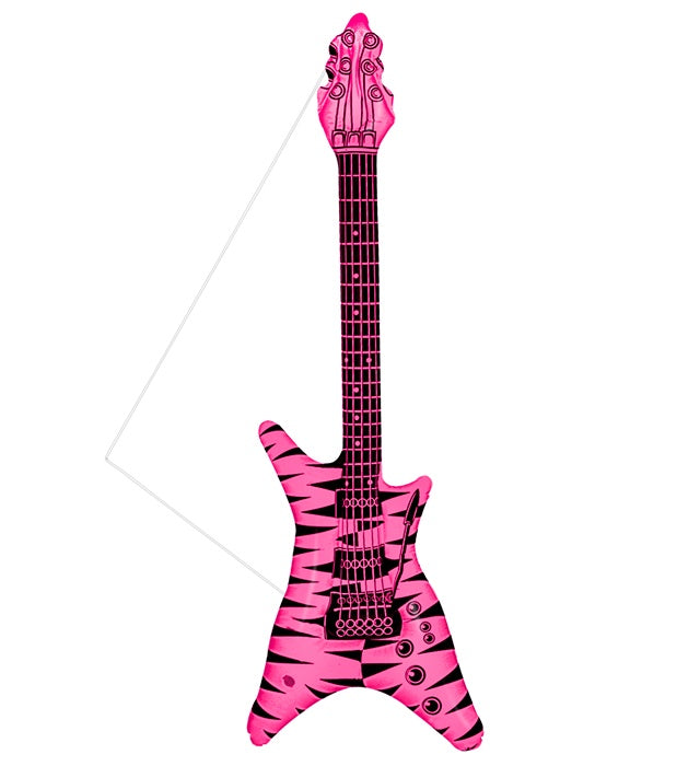 Aufblasbare Rock-Gitarre mit rosa-schwarzem Zebramuster und Schultergurt