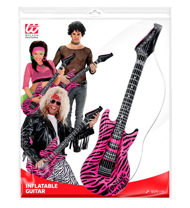 Aufblasbare Gitarre mit pinkem Zebramuster, 105 cm lang