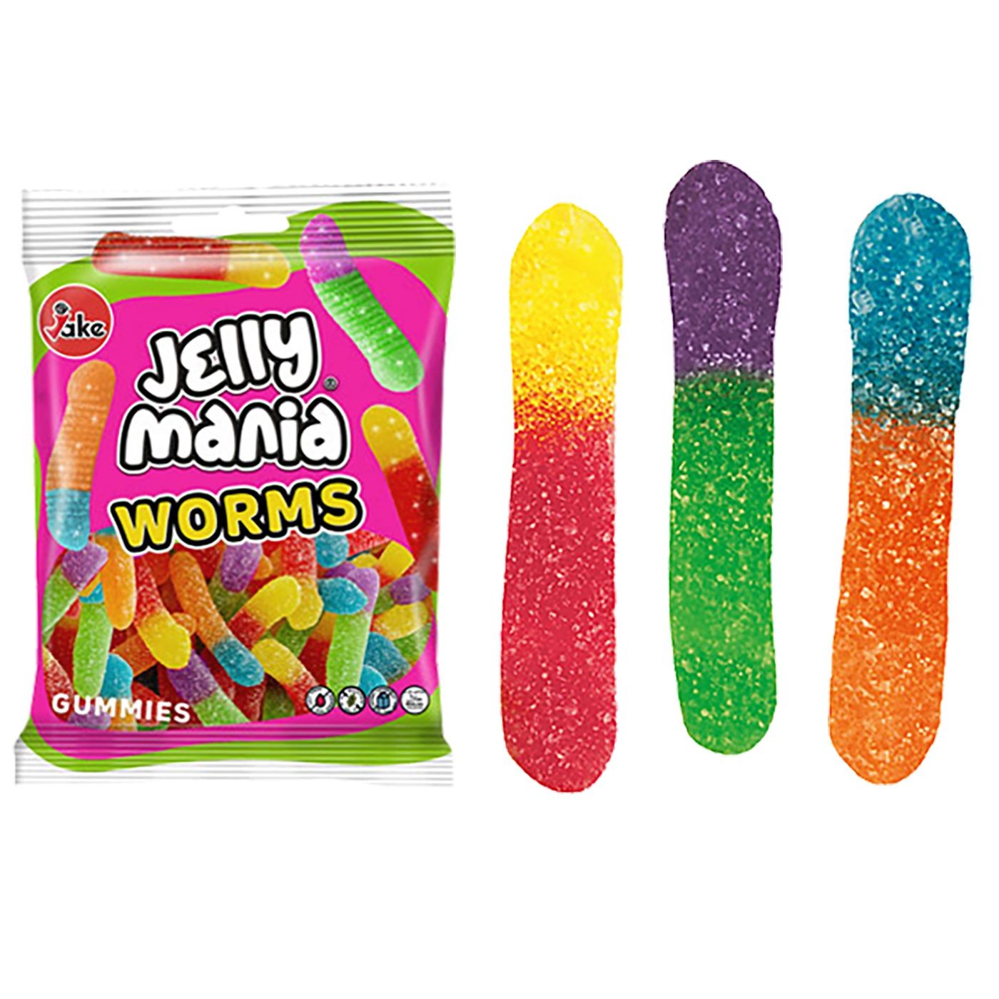 Jake Sour Worms Fruchtgummi Fruchtmischung 100g – Detailansicht