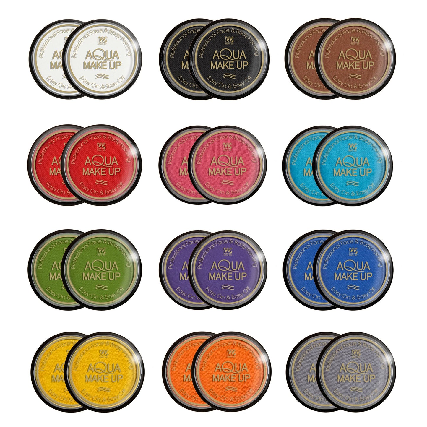 "24 AQUA MAKE-UP DISPLAY" - 10 mL - (2 Stück jeweils: weiß, schwarz, braun, rot, fuchsia, himmelblau, smaragdgrün, violett, blau, gelb, orange, grau) – Detailansicht