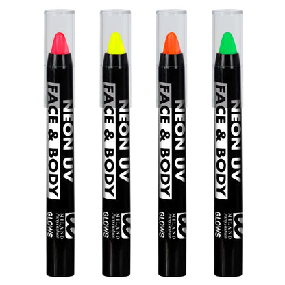 "24 HERAUSDREHBARE NEON SCHMINKSTIFTE" - 3,5 ml - in Displaybox (6 x neon rosa, neon gelb, neon grün, neon orange) – Detailansicht