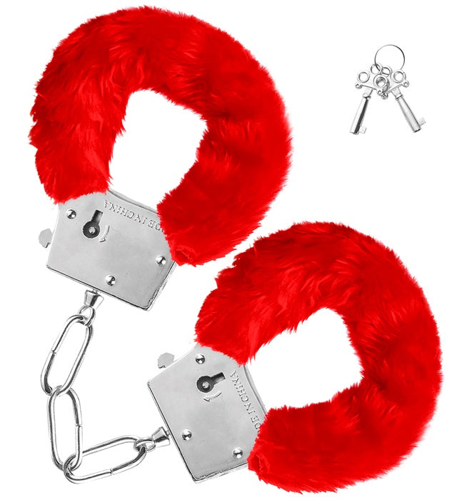 Handschellen mit rotem Fell als Fasnacht-Accessoire