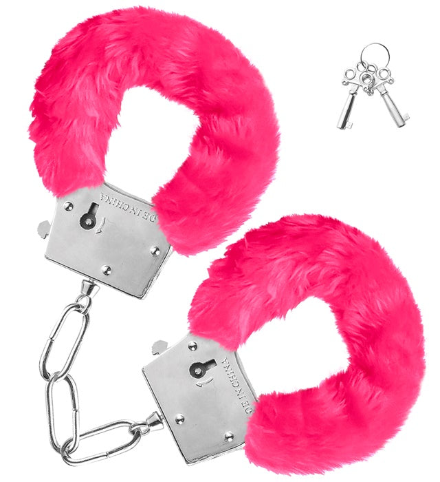 Handschellen mit rosa Fell als Kostümaccessoire für Fasnacht