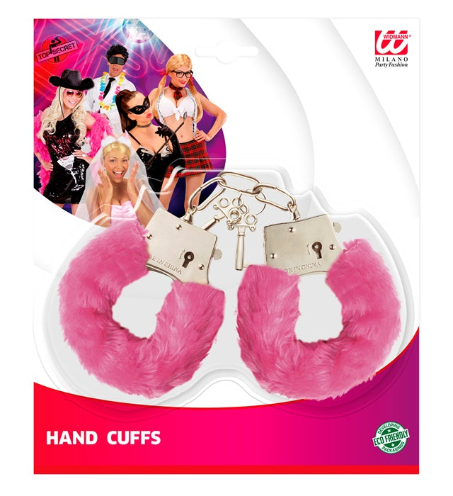 Handschellen mit rosa Fell als Kostümaccessoire für Fasnacht
