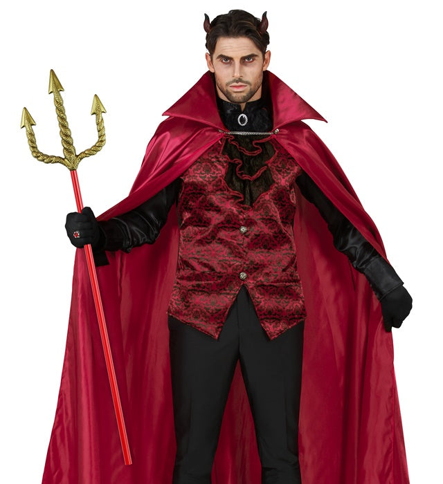 Goldener Dreizack mit rotem Stiel 120 cm als Fasnachts- und Halloween-Accessoire