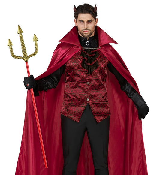 Goldener Dreizack mit rotem Stiel 120 cm als Fasnachts- und Halloween-Accessoire