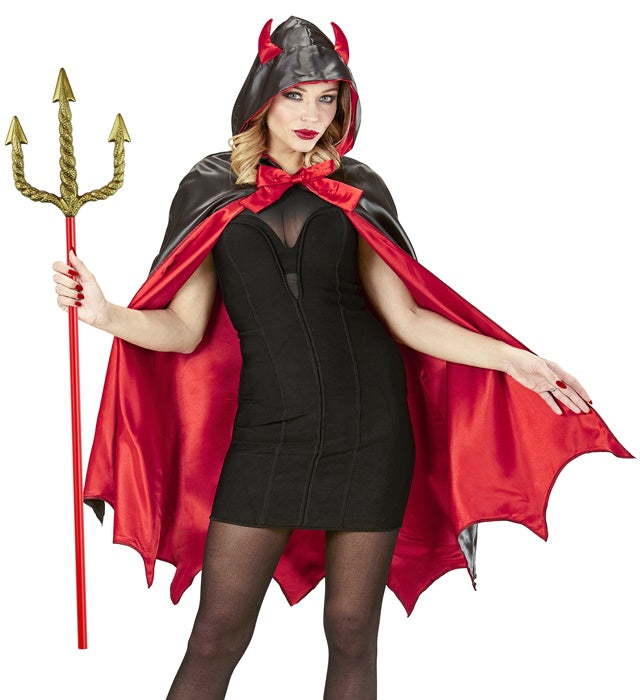 Goldener Dreizack mit rotem Stiel 120 cm als Fasnachts- und Halloween-Accessoire