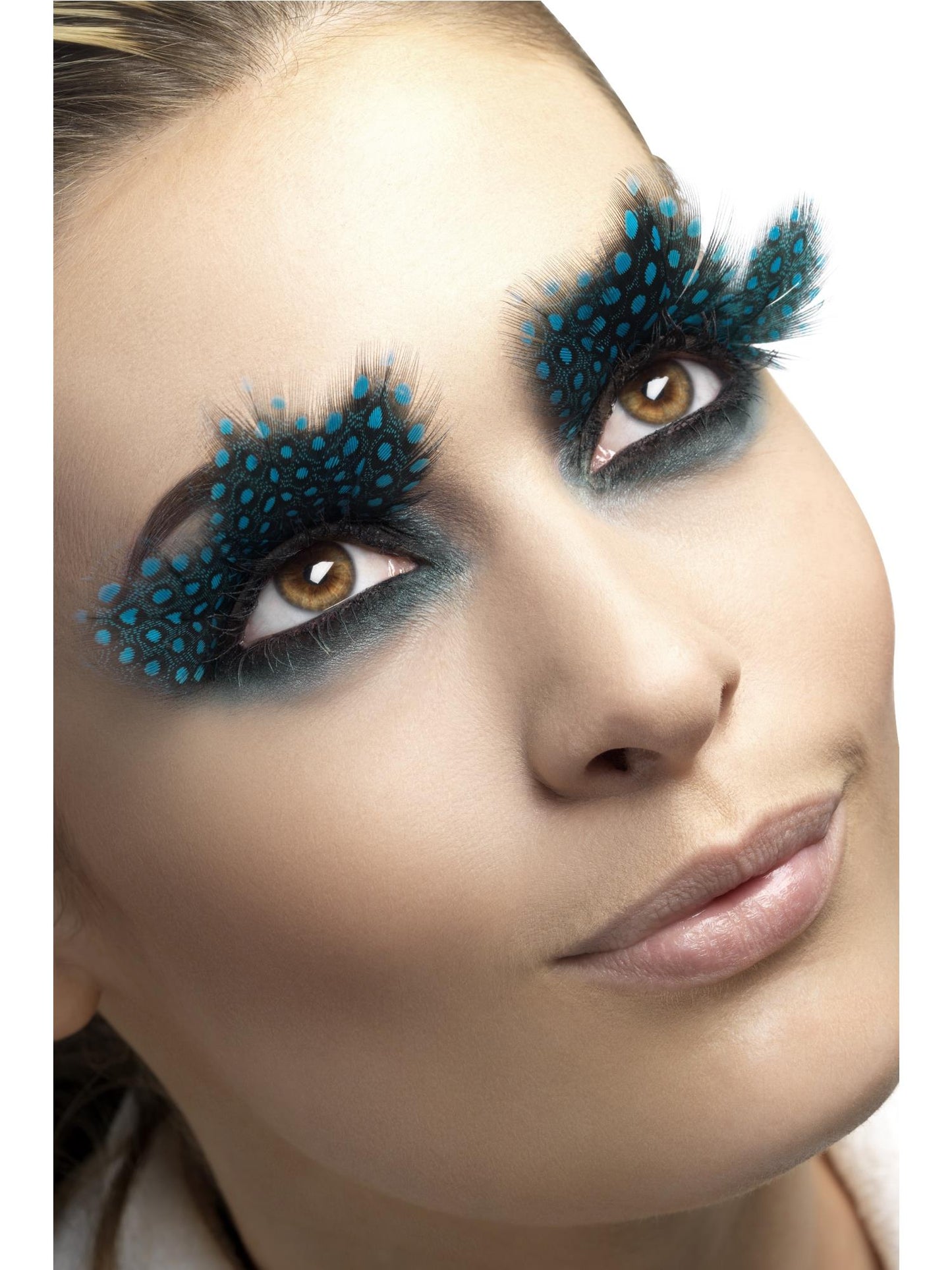 Smiffys FEVER Eyelashes, Large Feather with Aqua Dots, Black CD für Damen