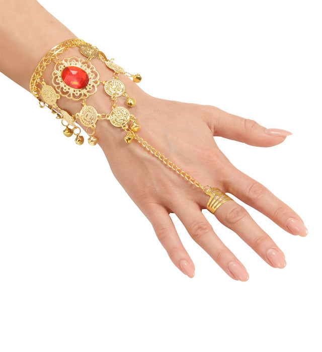 Goldener Ring und Armband mit Münzen und Edelstein – Fasnacht Schmuckset