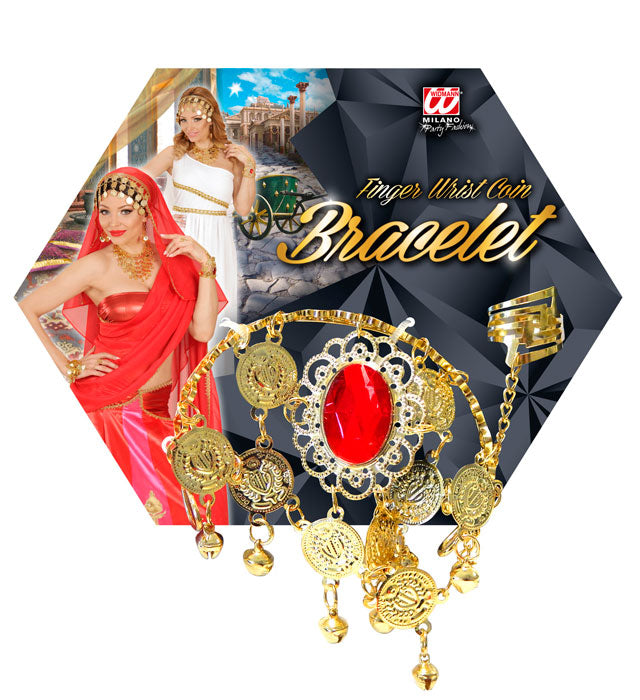 Goldener Ring und Armband mit Münzen und Edelstein – Fasnacht Schmuckset