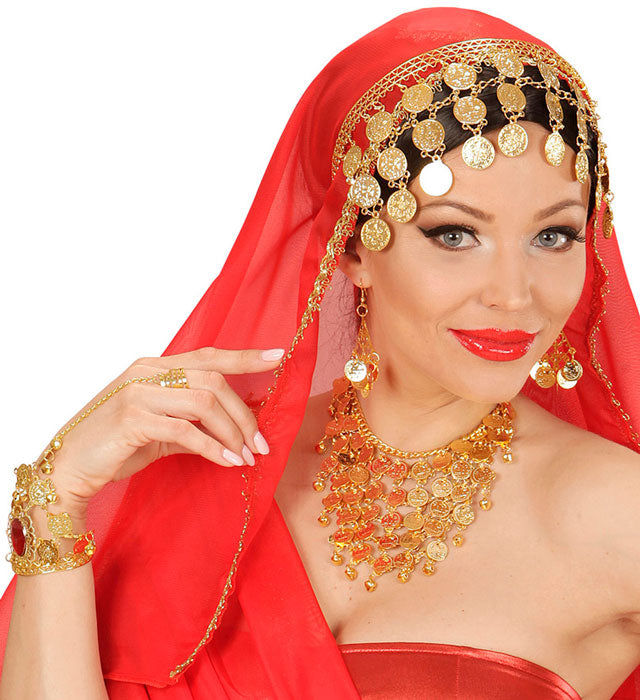 Goldener Ring und Armband mit Münzen und Edelstein – Fasnacht Schmuckset